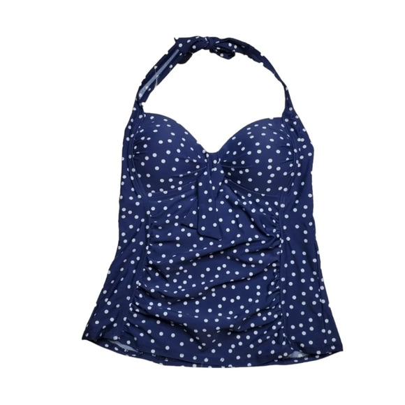 Merona Navy Polkadot Halter Tankini - Picture 1 of 6